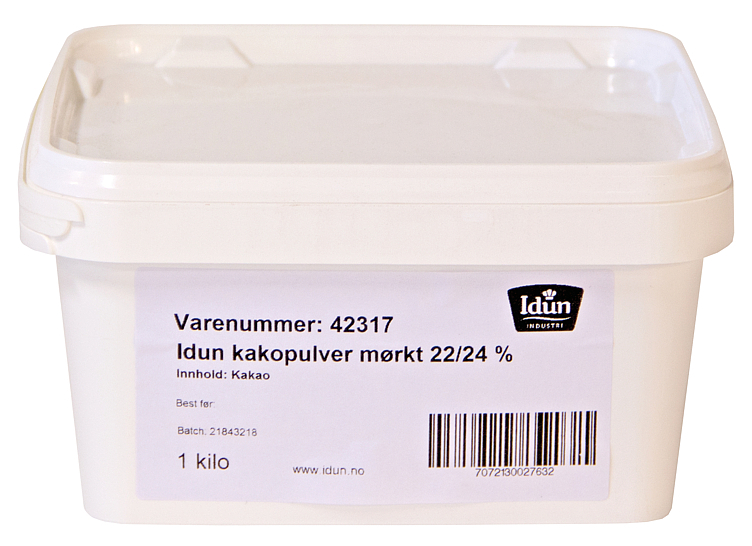 Idun kakaopulver mørk 22-24 % boks  1kg