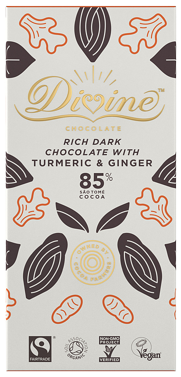 Dark chocolate 85% w/turmeric & ginge, økol. 80g