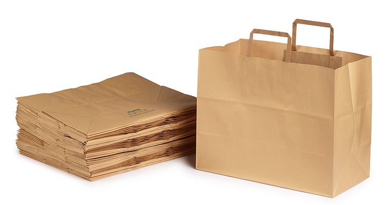 Papirpose takeaway brun m/håndtak   200stk