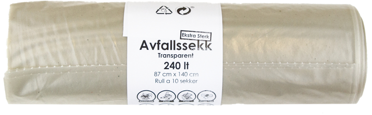 Plastsekk transparent sterk 87x140 240l 9rl