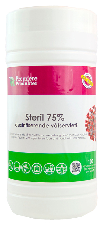 Våtserviett desinfiserende steril 75% 100stk