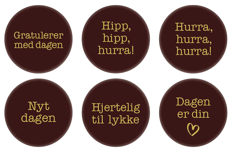 Sjokoladeskilt hverdagslykke hurra ø38mm   192stk