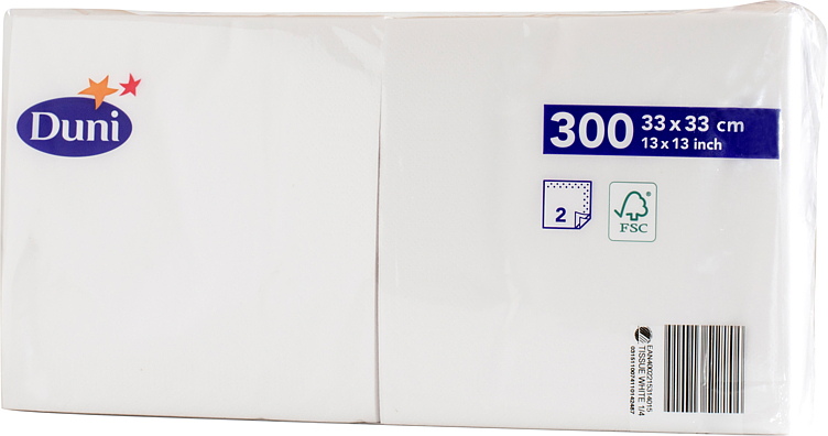 Serviett hvit 2l 33cm 300stk