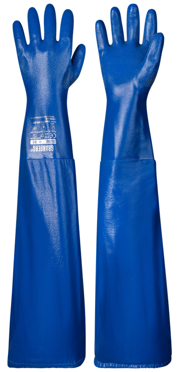 Chemical gloves nitrile w/welded nitril sleeve sz8 6pce
