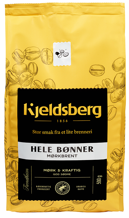 Kjeldsberg kaffe mørkbrent hele bønner 500g