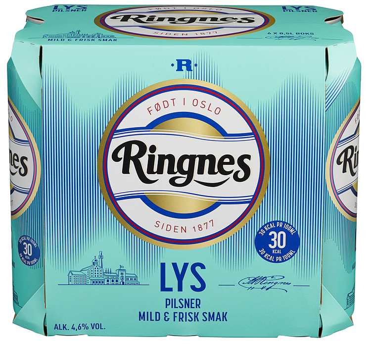 Ringnes lys pilsner bx   4,5%   24x50cl