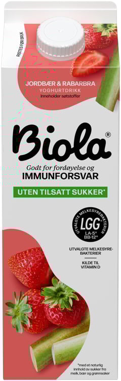 Biola jordbær/rabarbra uten  1000g