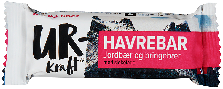 Havrebar jordbær & bringebær med sjokolade 40g