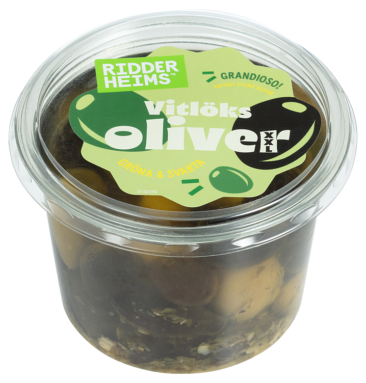 Italienske oliven m/hvitløk 470g r