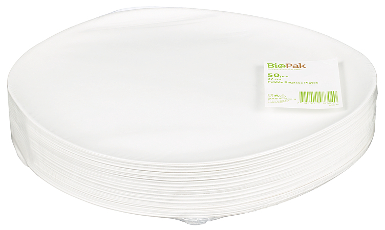 Tallerken pebble bagasse hvit 27cm   50stk