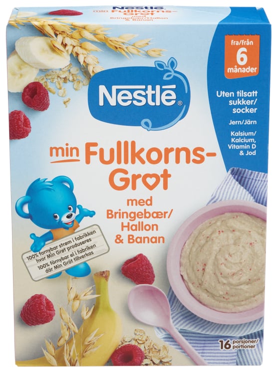 Min fullkornsgrøt bringebær banan 6m 450g