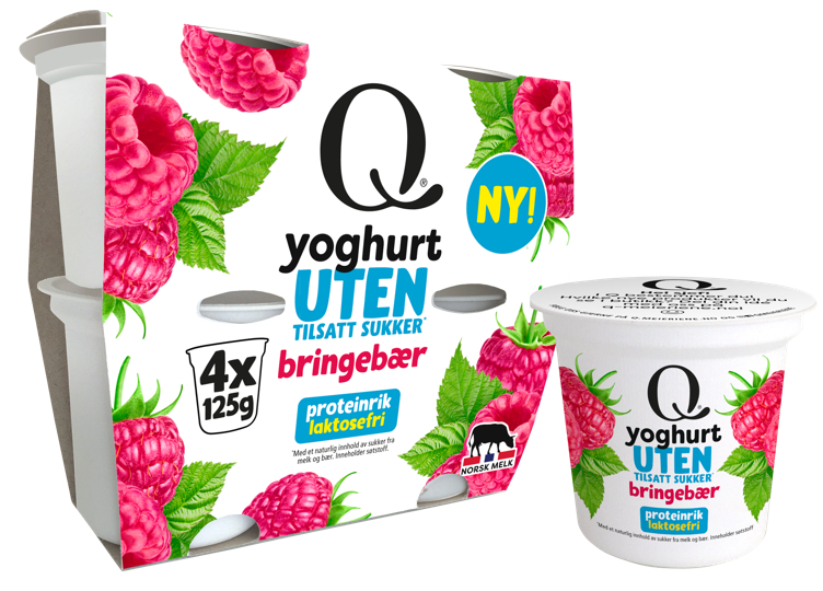 Yoghurt uten bringebær beger 4x125g
