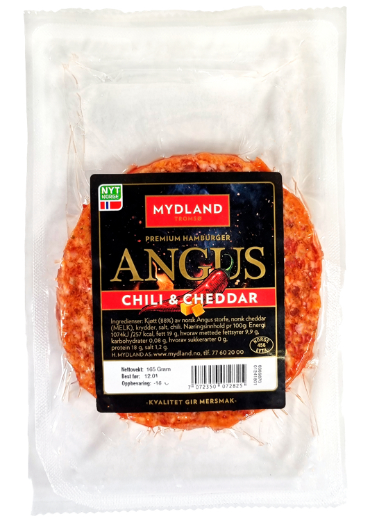 Angusburger chili & cheddar frys 165g