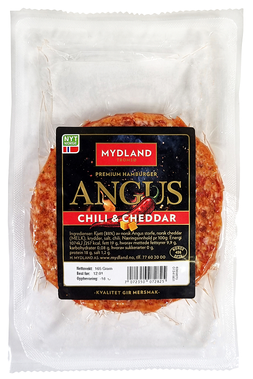 Angusburger med chili & cheddar fersk  165g