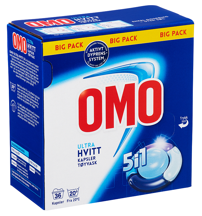 Omo ultra hvitt 5 i 1 pods  36 tab