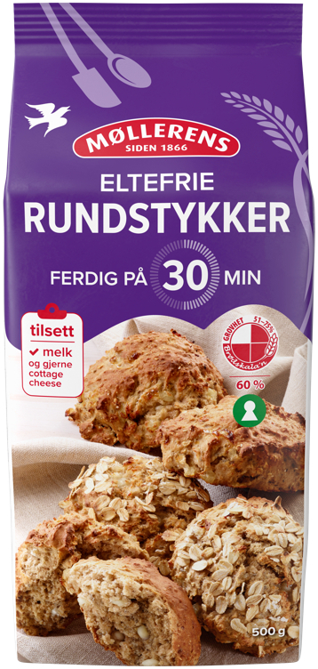 Rundstykker eltefrie på 30 min miks  500g