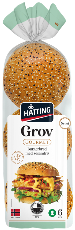 Grove gourmet hamburgerbrød sesam 6x63g