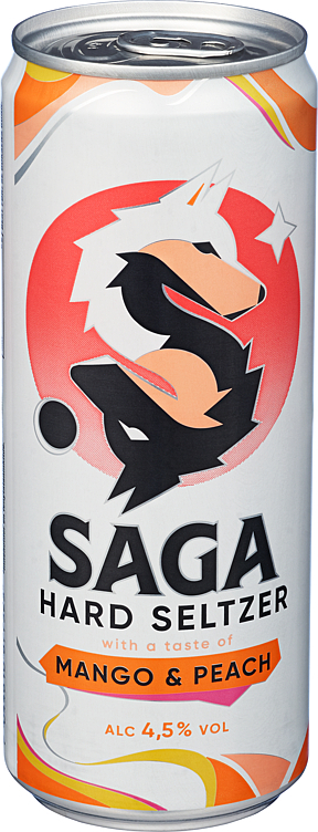 Saga hard seltzer mango & peach 4,5%  24x33cl