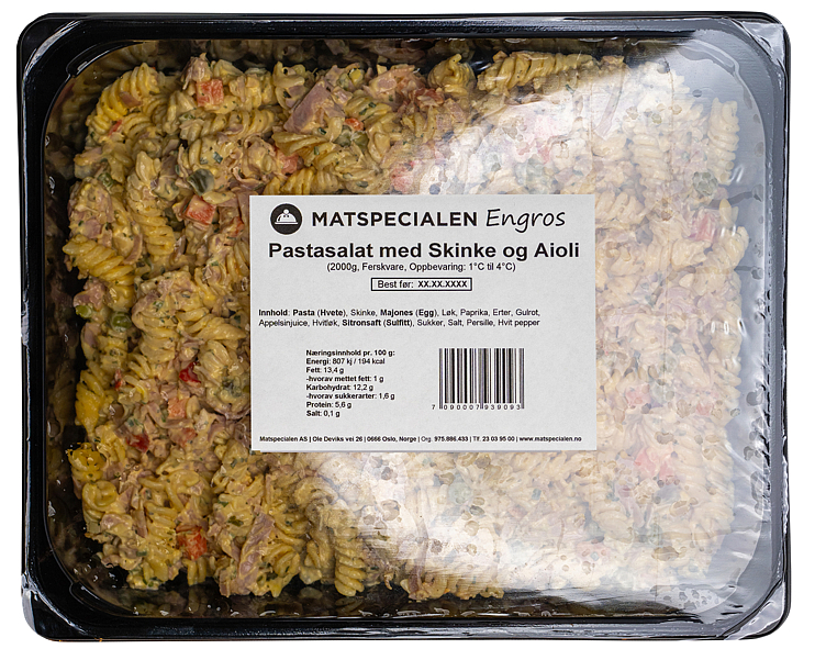 Pastasalat med skinke og aioli 2kg