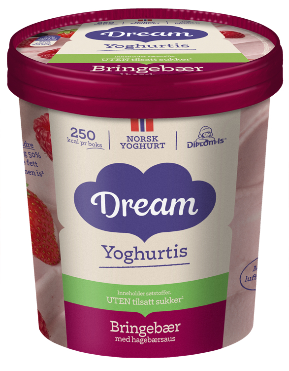 Dream yoghurtis bringebær uten sukker  450ml