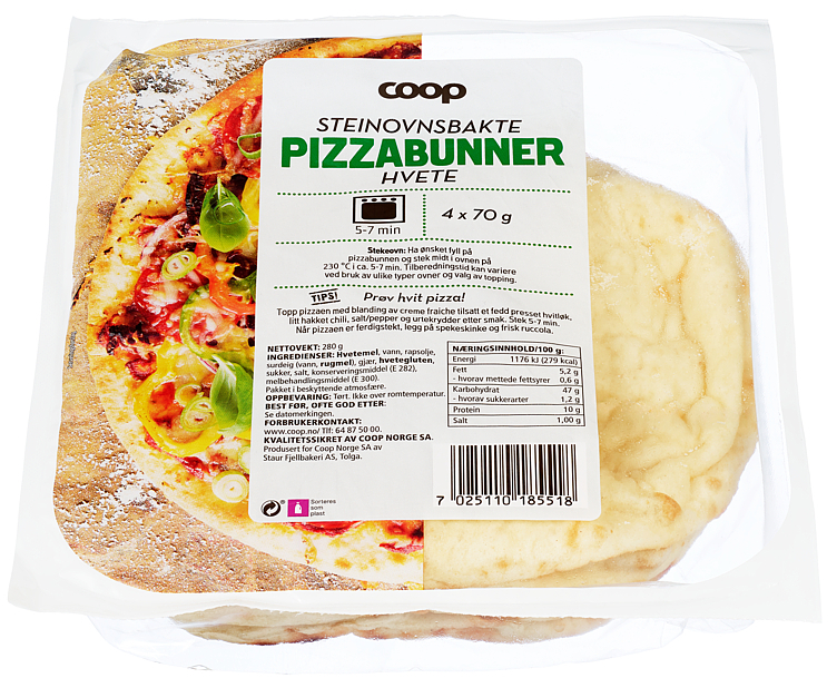 Pizzabunn steinovnsbakt  4x70g
