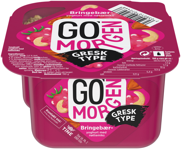 Go morgen yoghurt bringebær/nøtter 190g