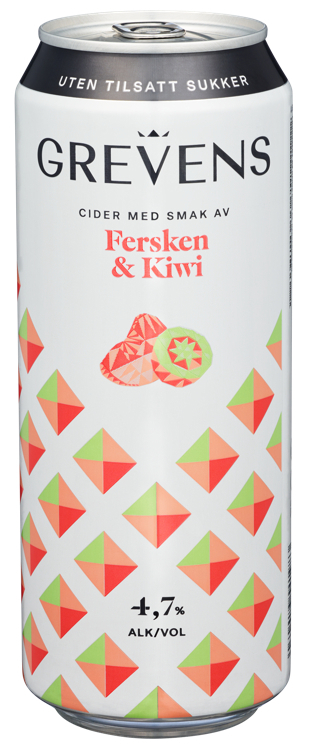 Grevens cider fersken & kiwi bx   4,7%   24x50cl