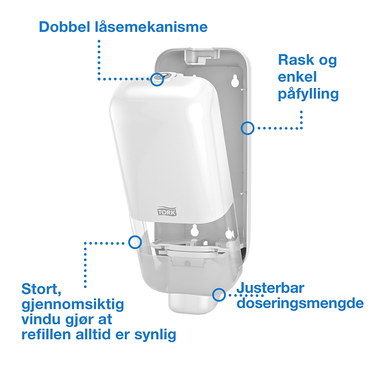 Dispenser såpe og hånddesinf. hvit s4  stk
