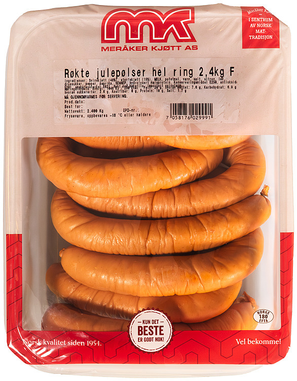 Røkte julepølser hel ring frys  2,4 kg