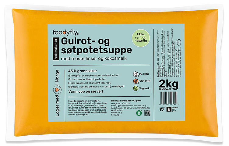 Gulrot og søtpotetsuppe m/linser  2kg