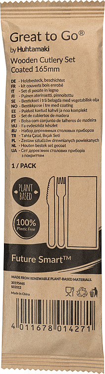 Trebestikk gaffel/kniv/serviett pose miljøvennlig 250stk
