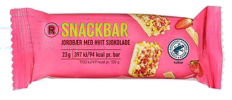 Snackbar m/jordbær og hvit sjokolade 6x23g