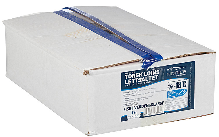 Torskeloin lettsaltet 10% glasering 120g   5kg
