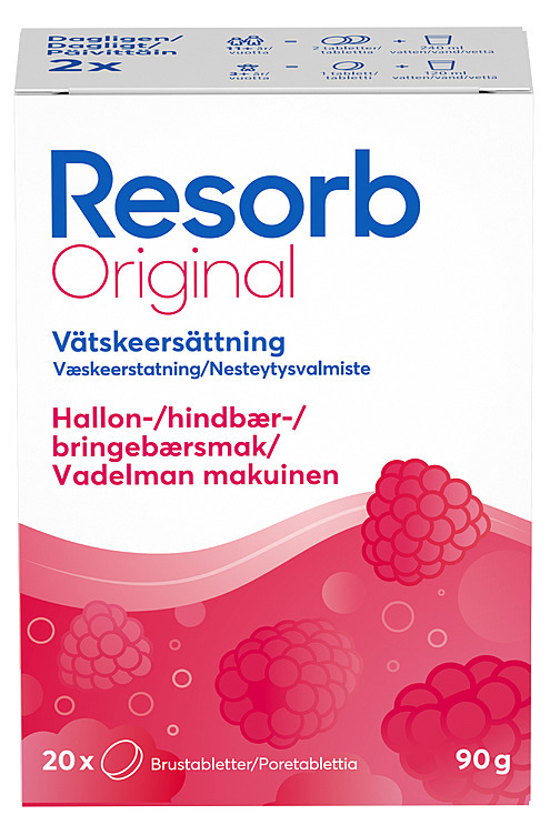 Resorb væskeerstatning bringebær (tab)  90g