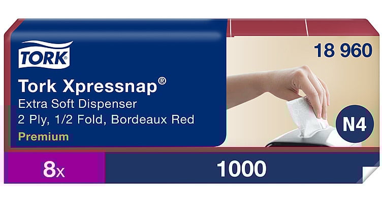 Dispenserserviett xpressnap xtra myk burgunder n4  1000ark