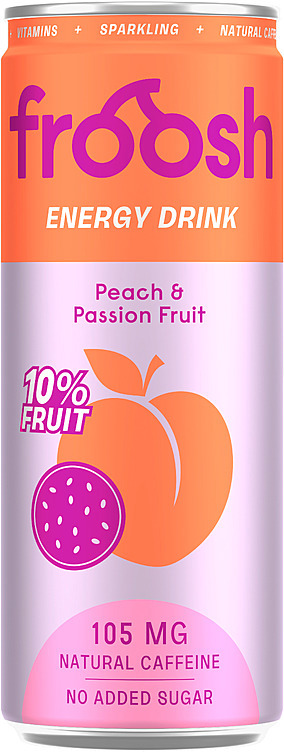 Energidrikk fersken & pasjonsfrukt  24x33cl
