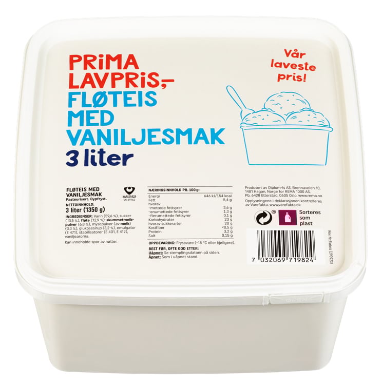 Fløteis med vaniljesmak  3l