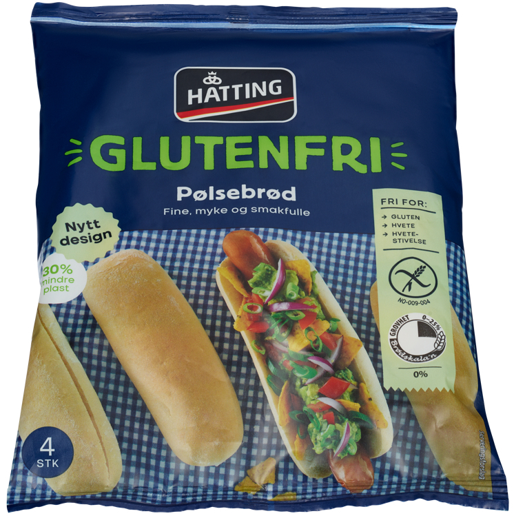 Glutenfri pølsebrød 65gx4stk