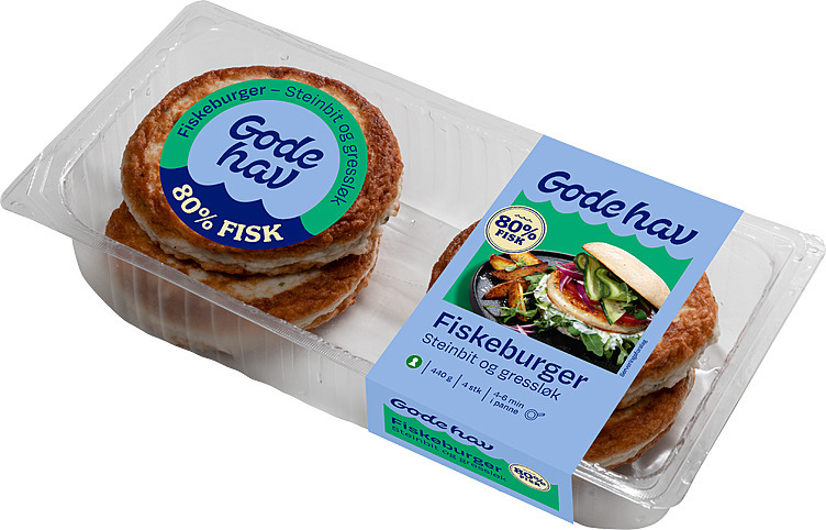 Fiskeburger steinbit & gressløk  440g