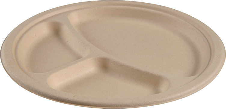 Fibertallerken natur bagasse 3-roms 26cm  50stk