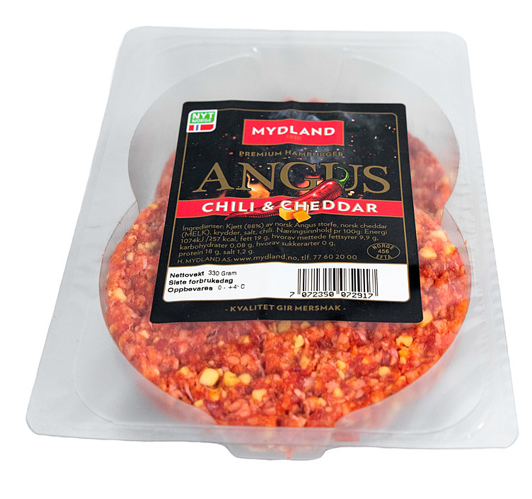 Angusburger chili & cheddar 2x165g fersk   330g