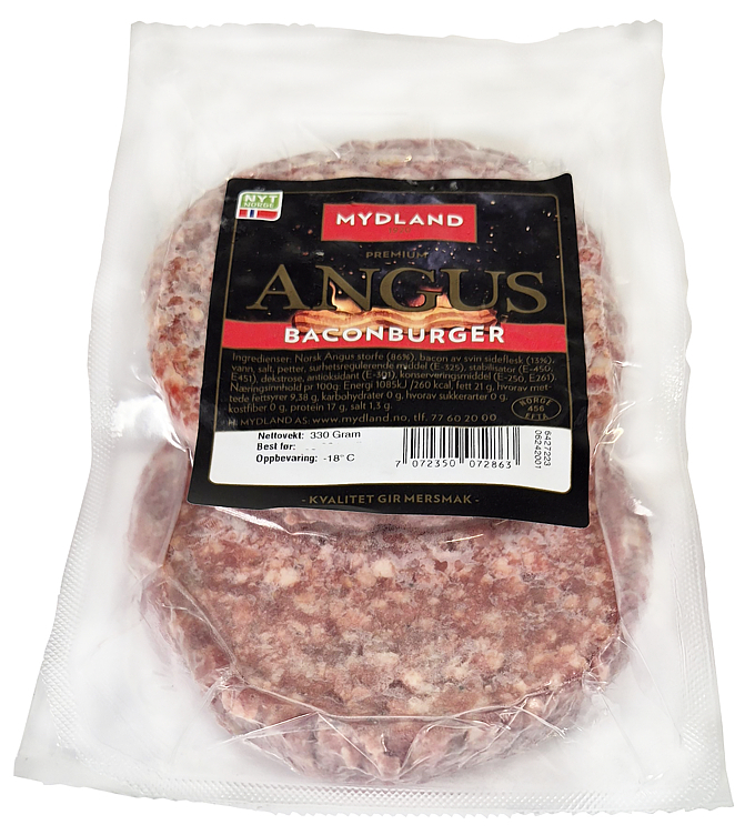 Angusburger med bacon 2 x 165g fersk  330g