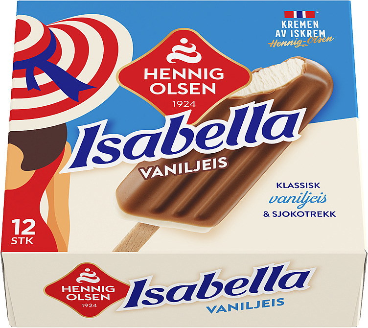 Isabella vaniljeis med sjokotrekk fløteis  12stk