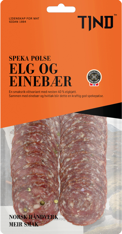 Speket pølse elg og einerbær  80g