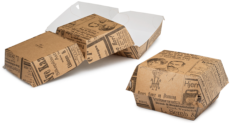 Hamburgerboks avistrykk brun stor 11,5x11,5x8cm  300stk