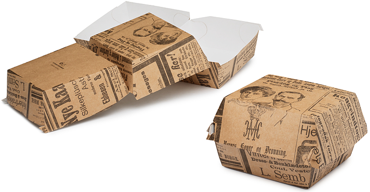 Hamburgerboks avistrykk medium brun 10,5x10,5x8cm  350stk