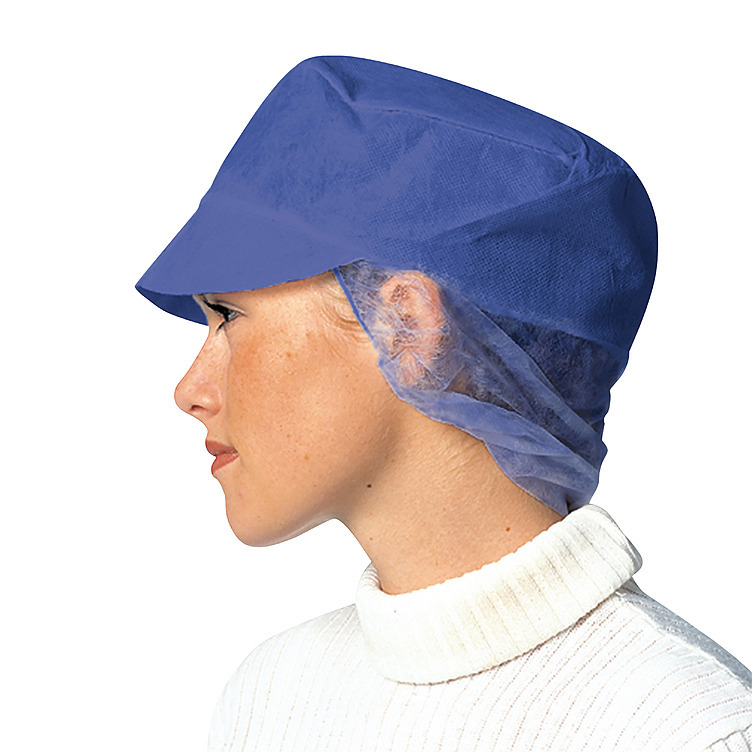 Luer snood cap m/skjerm polyprop. blå   100stk