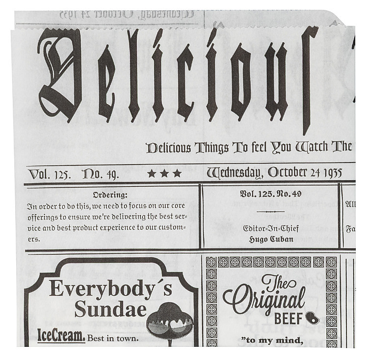 Hamburgerlomme 150x155mm pergamin deli news  1000stk