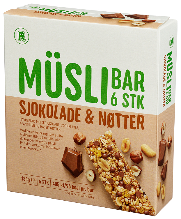 Müslibar sjokolade og nøtter 6x23g