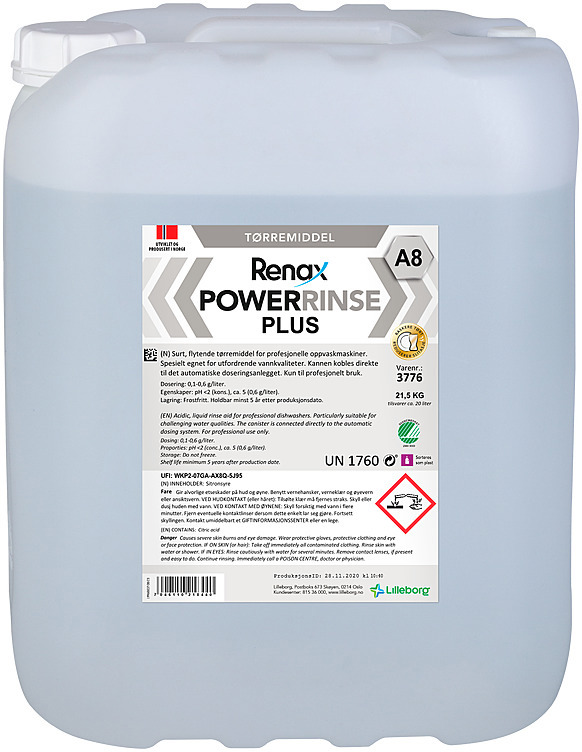 Powerrinse plus a8 20l flytende tørremiddel  21,5kg
